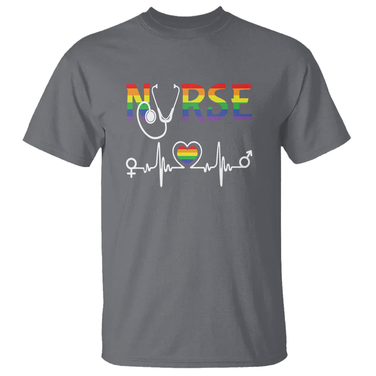 LGBT Nurse T Shirt Rainbow Flag Heartbeat Nurse RN Gay Pride - Wonder Print Shop