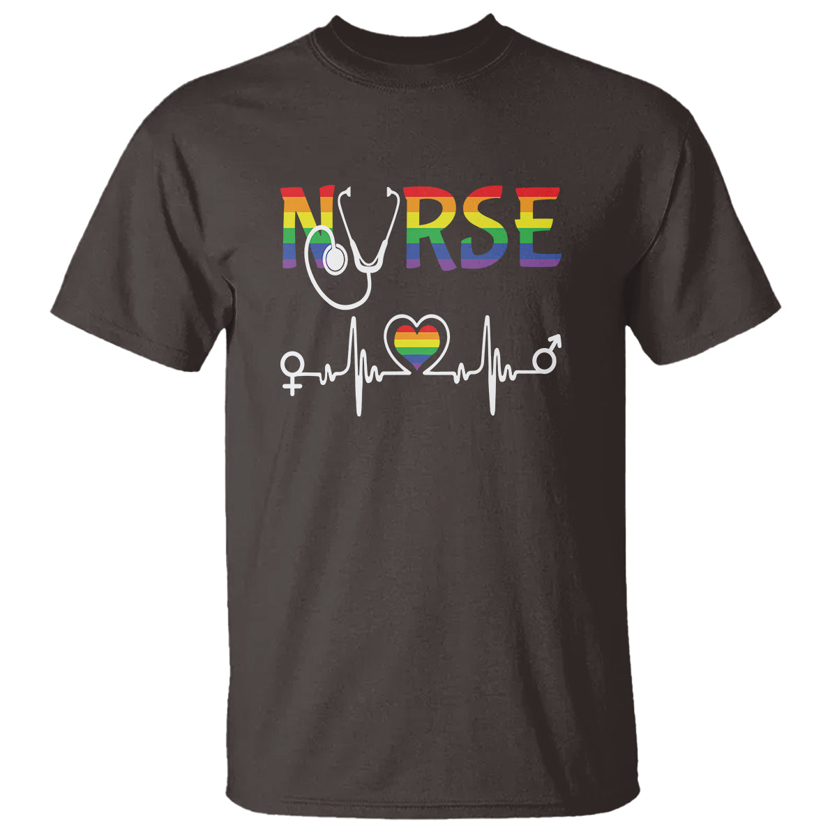 LGBT Nurse T Shirt Rainbow Flag Heartbeat Nurse RN Gay Pride - Wonder Print Shop