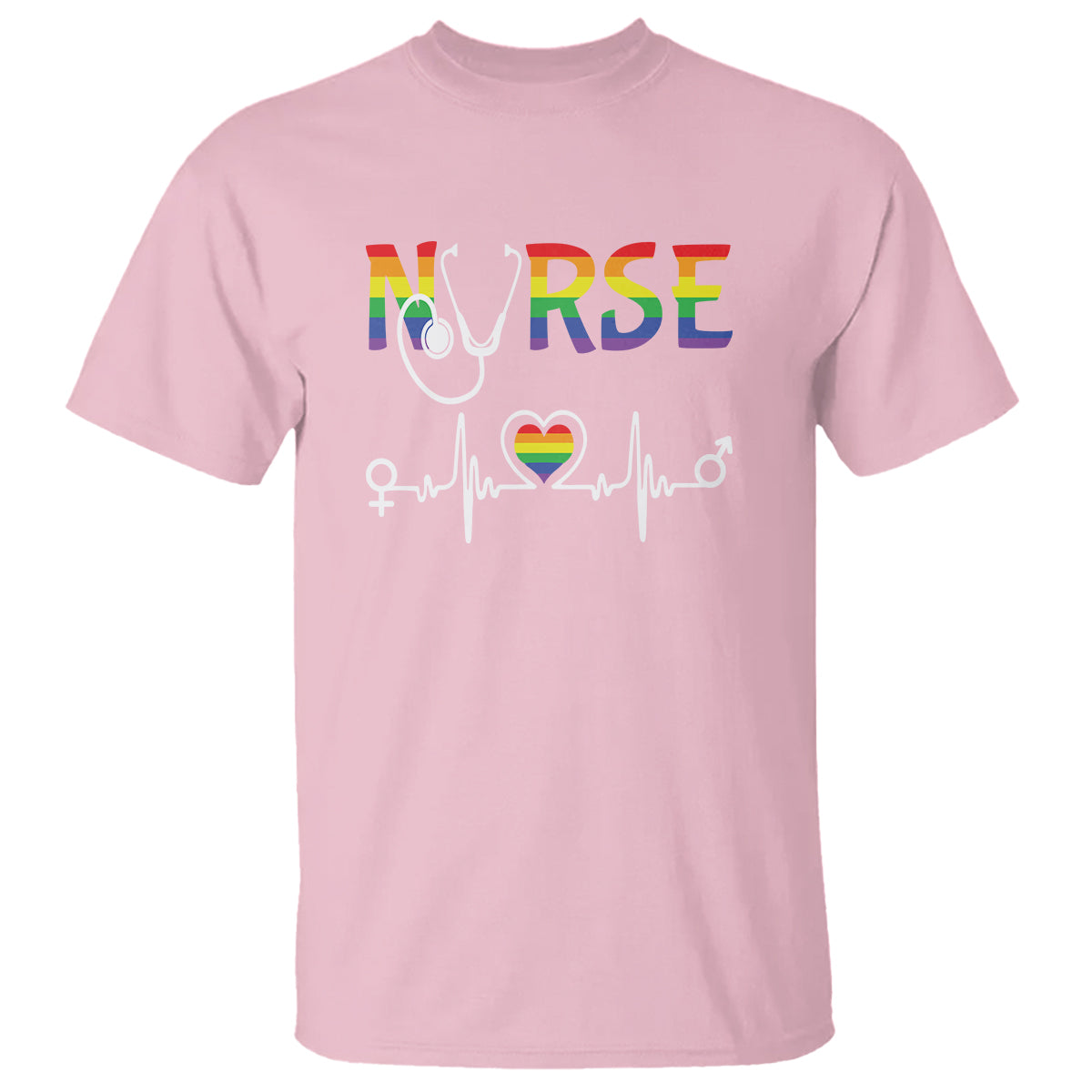LGBT Nurse T Shirt Rainbow Flag Heartbeat Nurse RN Gay Pride - Wonder Print Shop