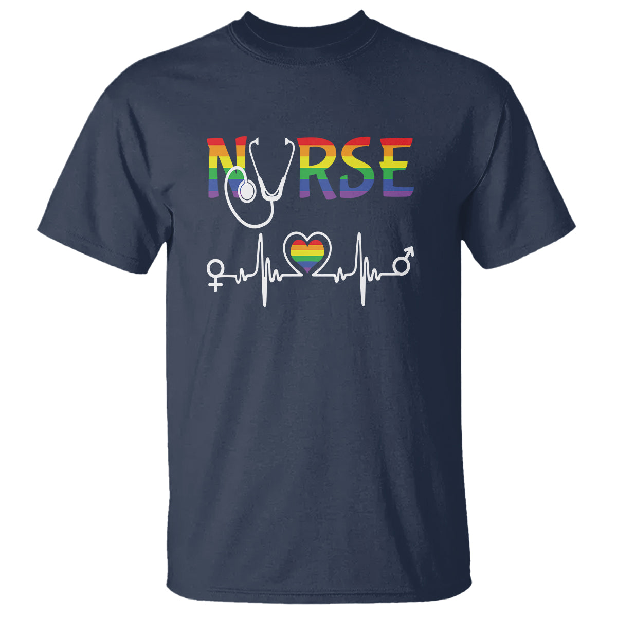 LGBT Nurse T Shirt Rainbow Flag Heartbeat Nurse RN Gay Pride - Wonder Print Shop