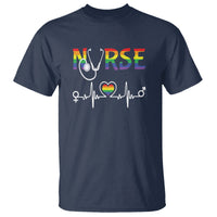 LGBT Nurse T Shirt Rainbow Flag Heartbeat Nurse RN Gay Pride - Wonder Print Shop