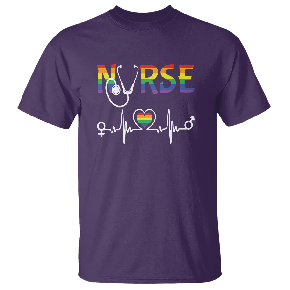 LGBT Nurse T Shirt Rainbow Flag Heartbeat Nurse RN Gay Pride - Wonder Print Shop