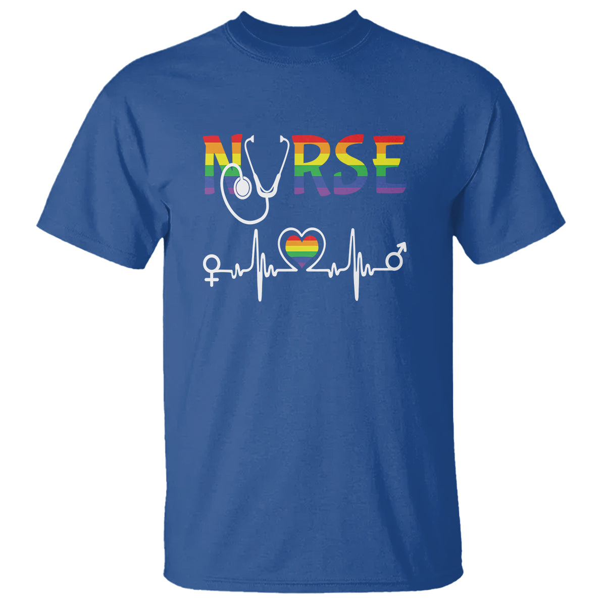 LGBT Nurse T Shirt Rainbow Flag Heartbeat Nurse RN Gay Pride - Wonder Print Shop