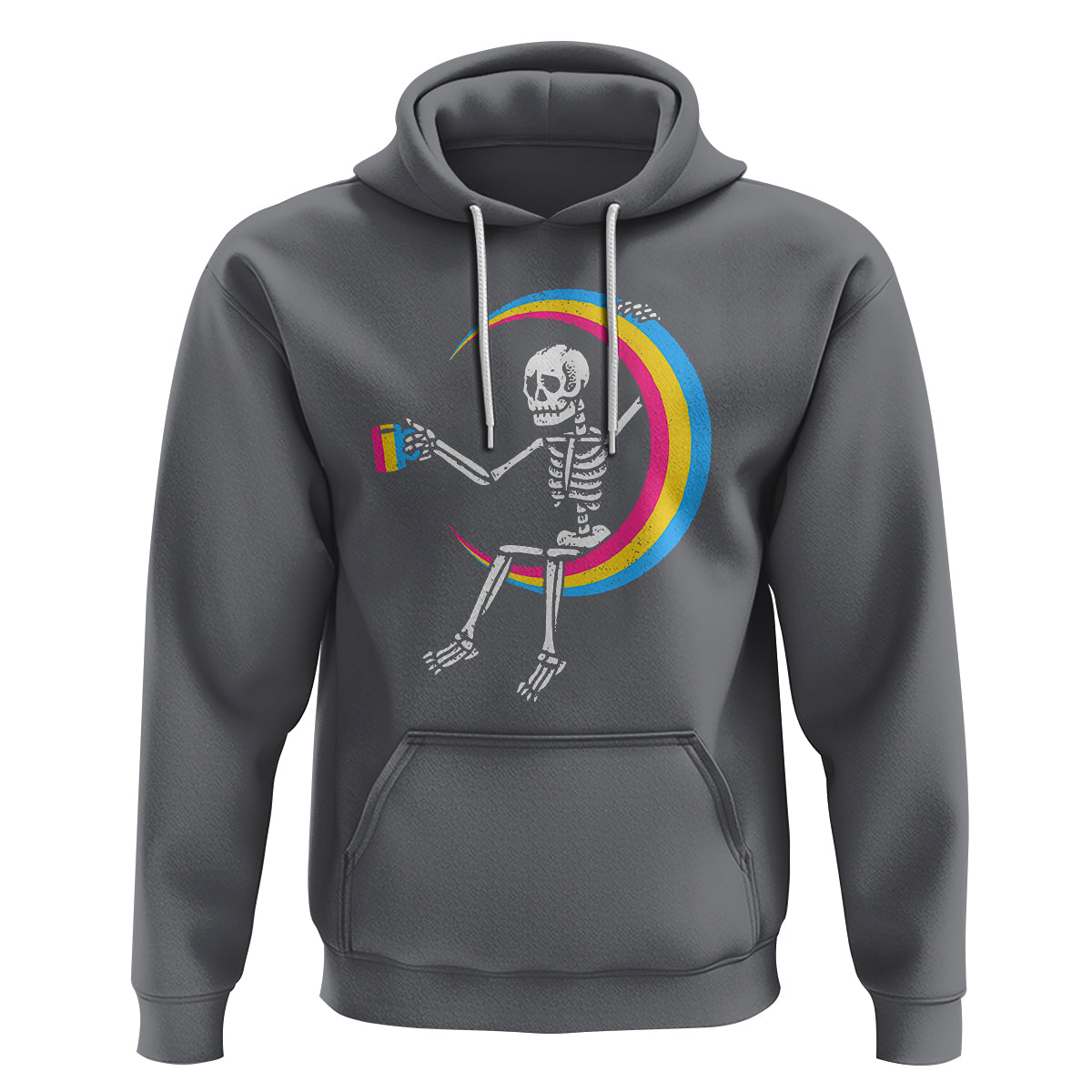 Pansexual Pride Hoodie Skeleton Drinking Coffee LGBTQ Pan Flag - Wonder Print Shop
