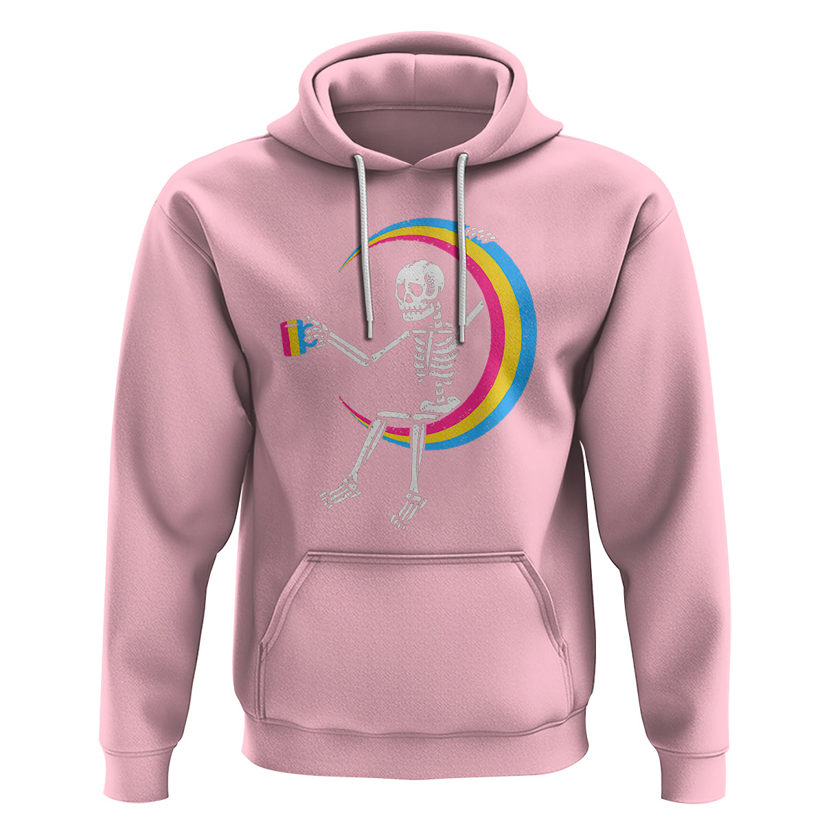 Pansexual Pride Hoodie Skeleton Drinking Coffee LGBTQ Pan Flag - Wonder Print Shop