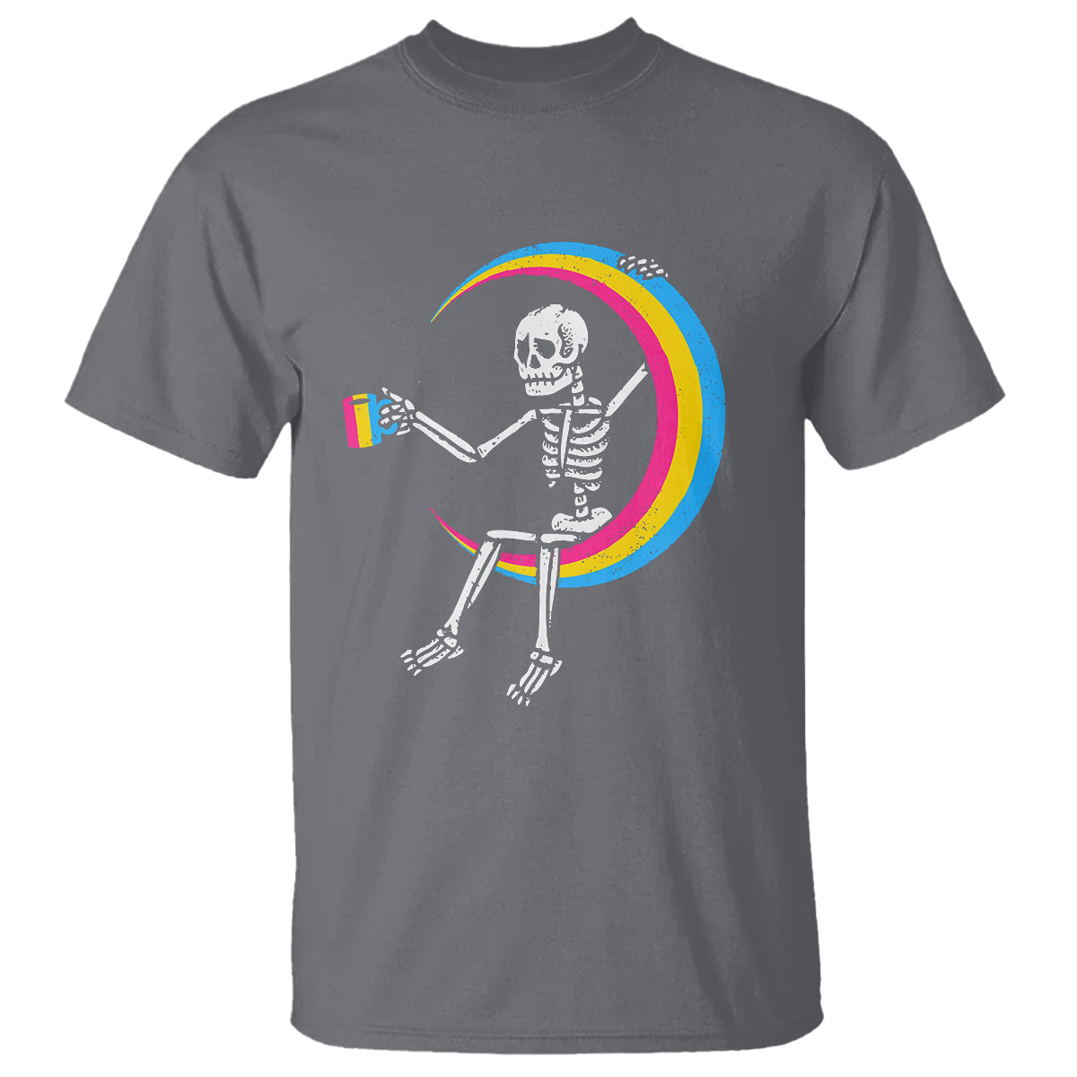 Pansexual Pride T Shirt Skeleton Drinking Coffee LGBTQ Pan Flag - Wonder Print Shop