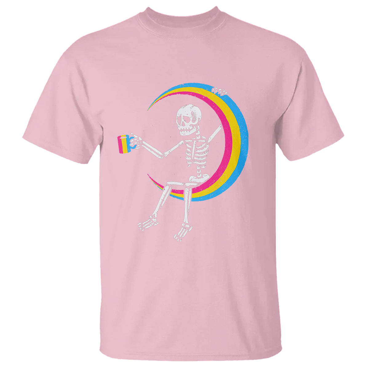 Pansexual Pride T Shirt Skeleton Drinking Coffee LGBTQ Pan Flag - Wonder Print Shop