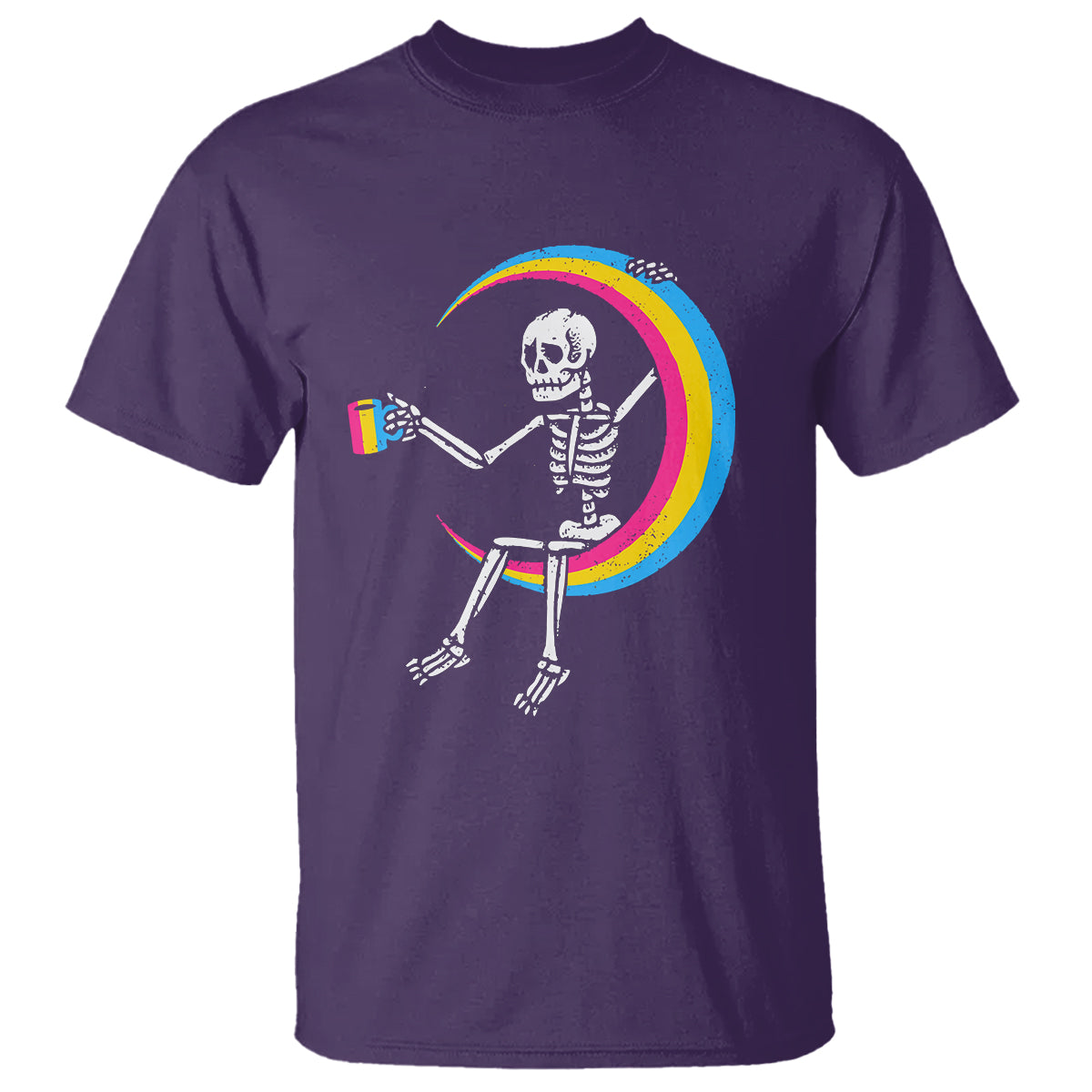 Pansexual Pride T Shirt Skeleton Drinking Coffee LGBTQ Pan Flag - Wonder Print Shop