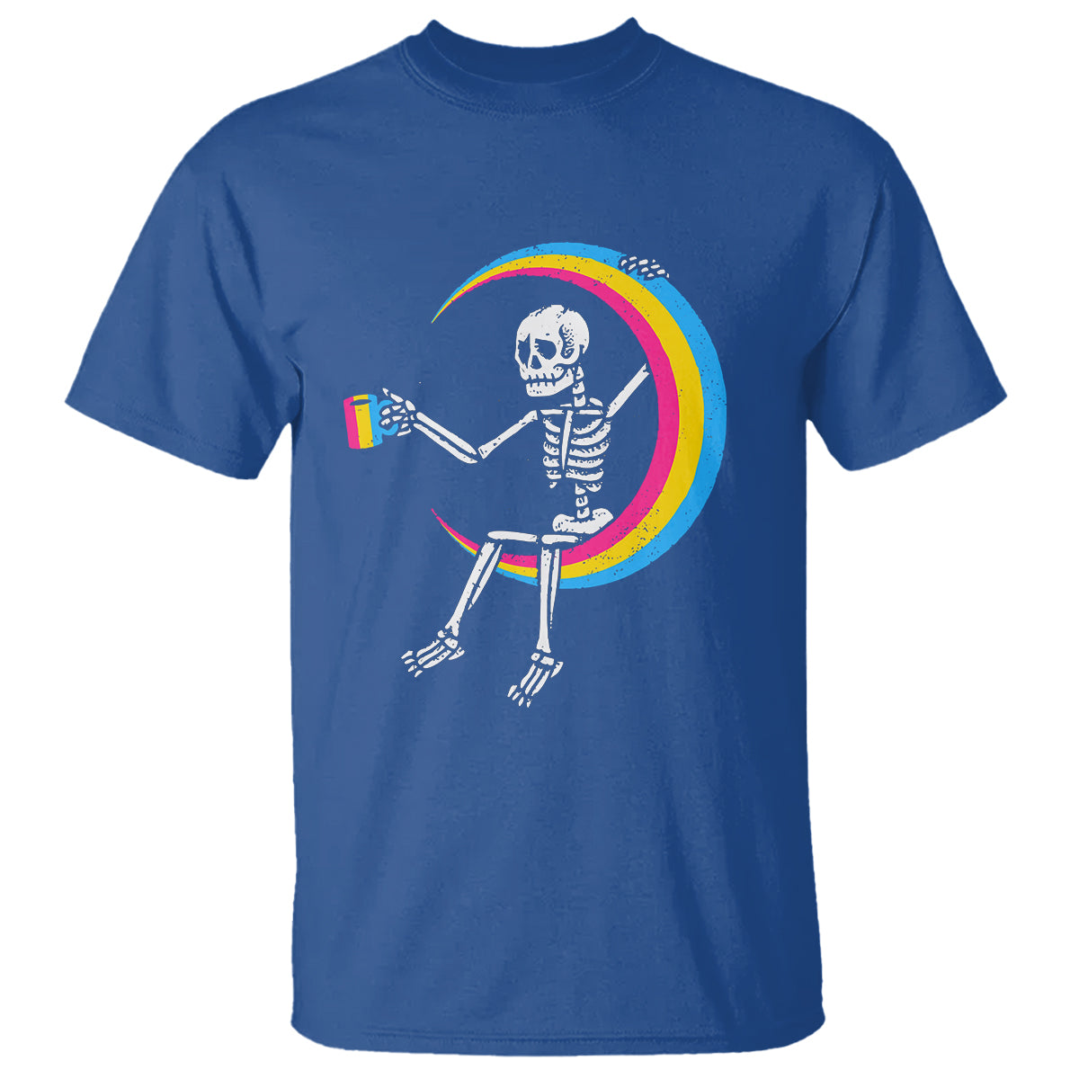Pansexual Pride T Shirt Skeleton Drinking Coffee LGBTQ Pan Flag - Wonder Print Shop