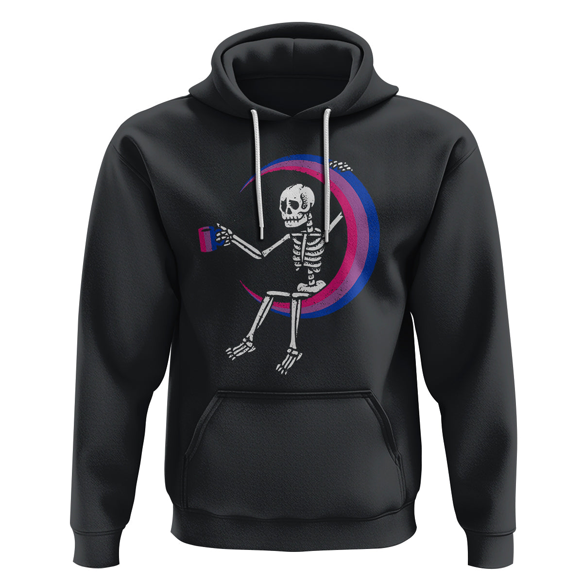 Bisexual Pride Hoodie Skeleton Drinking Coffee LGBTQ Bi Flag - Wonder Print Shop