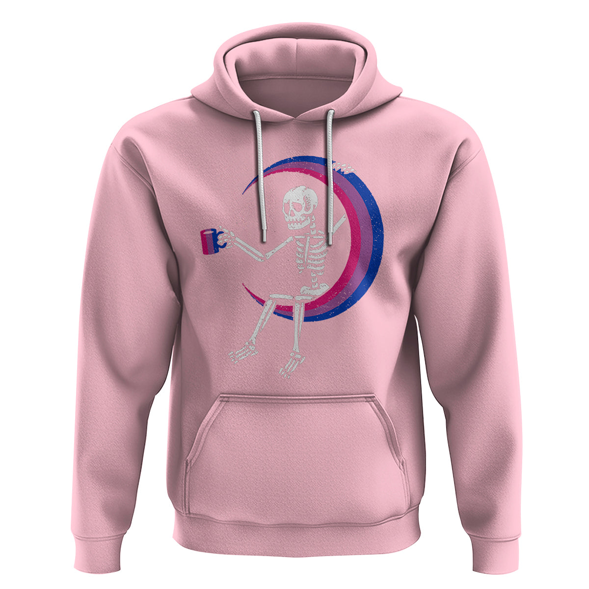 Bisexual Pride Hoodie Skeleton Drinking Coffee LGBTQ Bi Flag - Wonder Print Shop