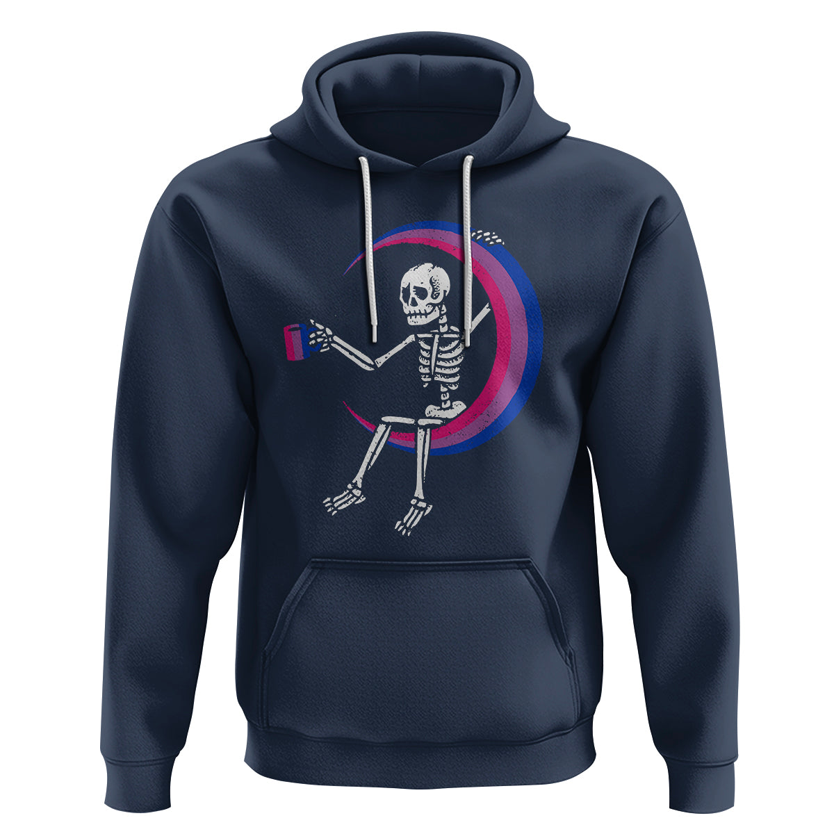 Bisexual Pride Hoodie Skeleton Drinking Coffee LGBTQ Bi Flag - Wonder Print Shop
