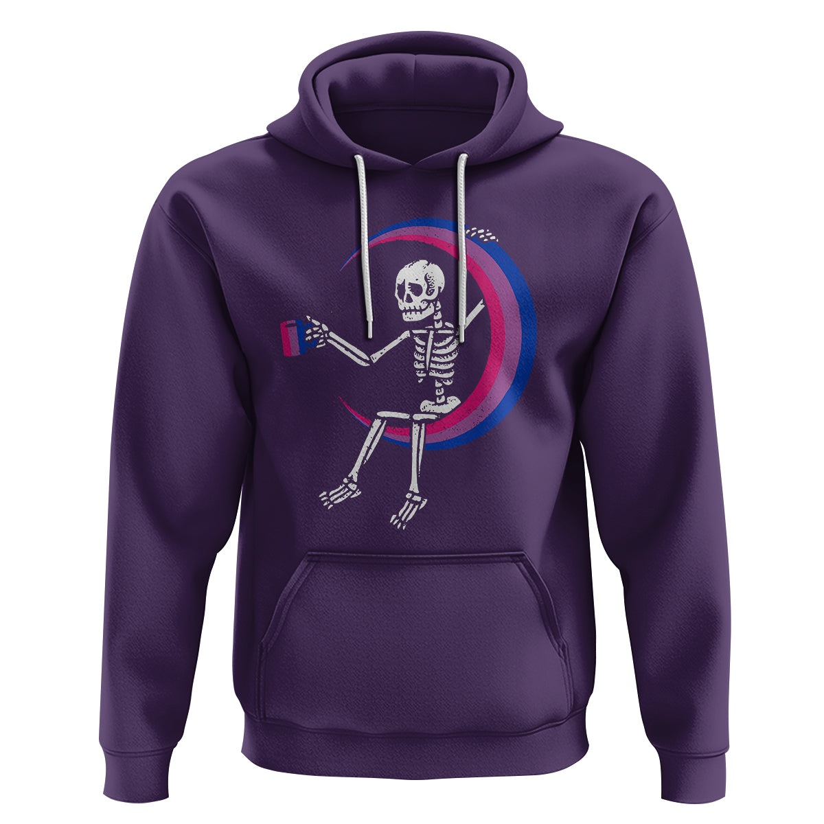 Bisexual Pride Hoodie Skeleton Drinking Coffee LGBTQ Bi Flag - Wonder Print Shop