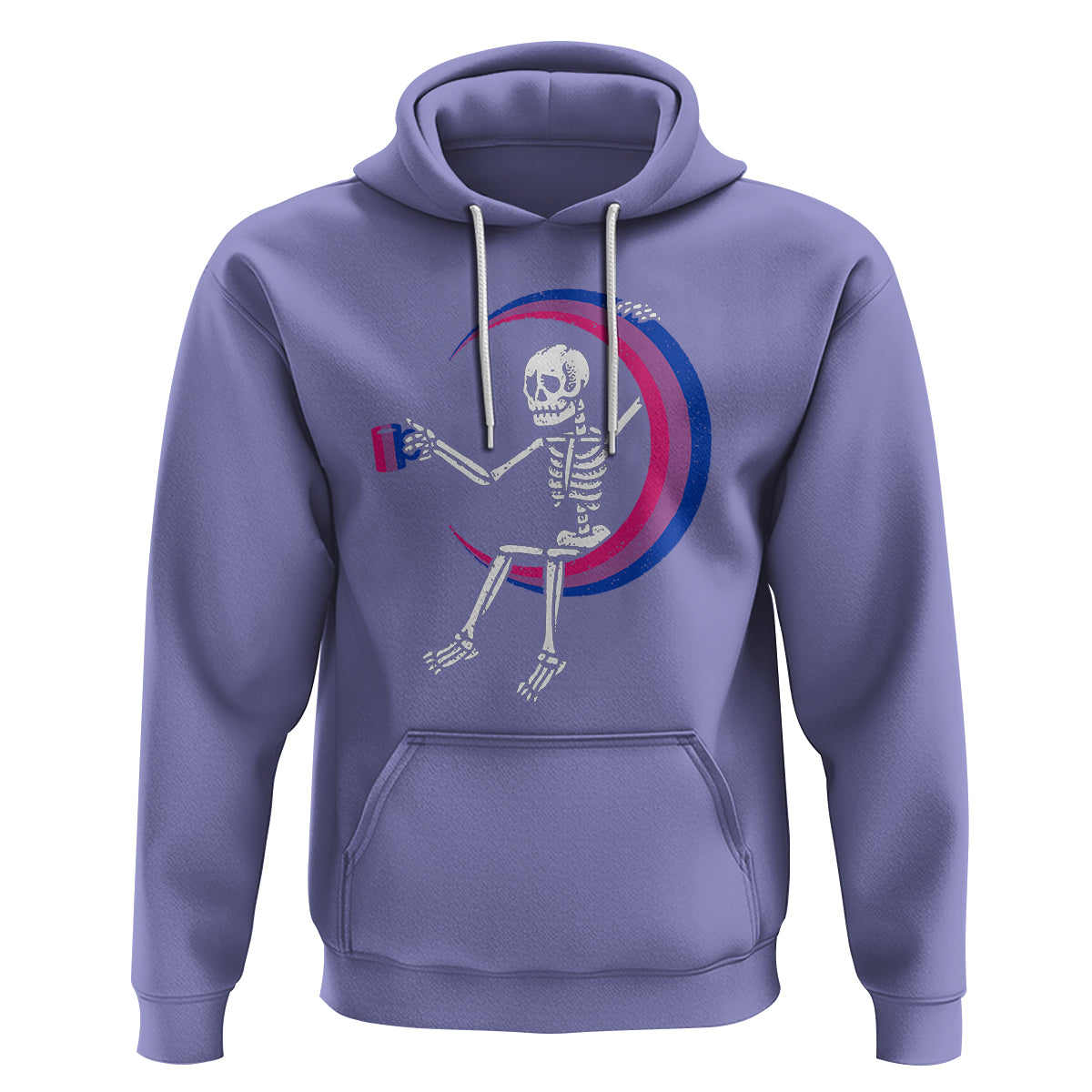 Bisexual Pride Hoodie Skeleton Drinking Coffee LGBTQ Bi Flag - Wonder Print Shop