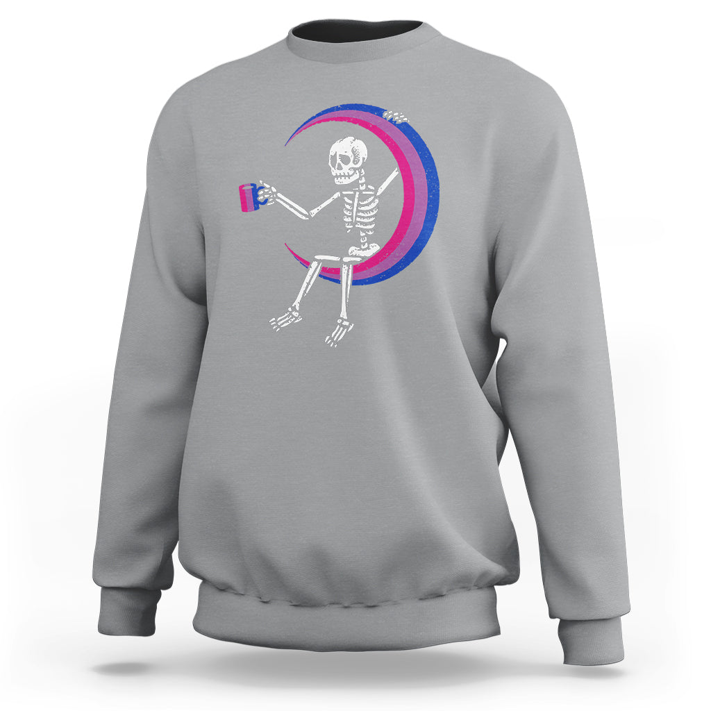 Bisexual Pride Sweatshirt Skeleton Drinking Coffee LGBTQ Bi Flag - Wonder Print Shop