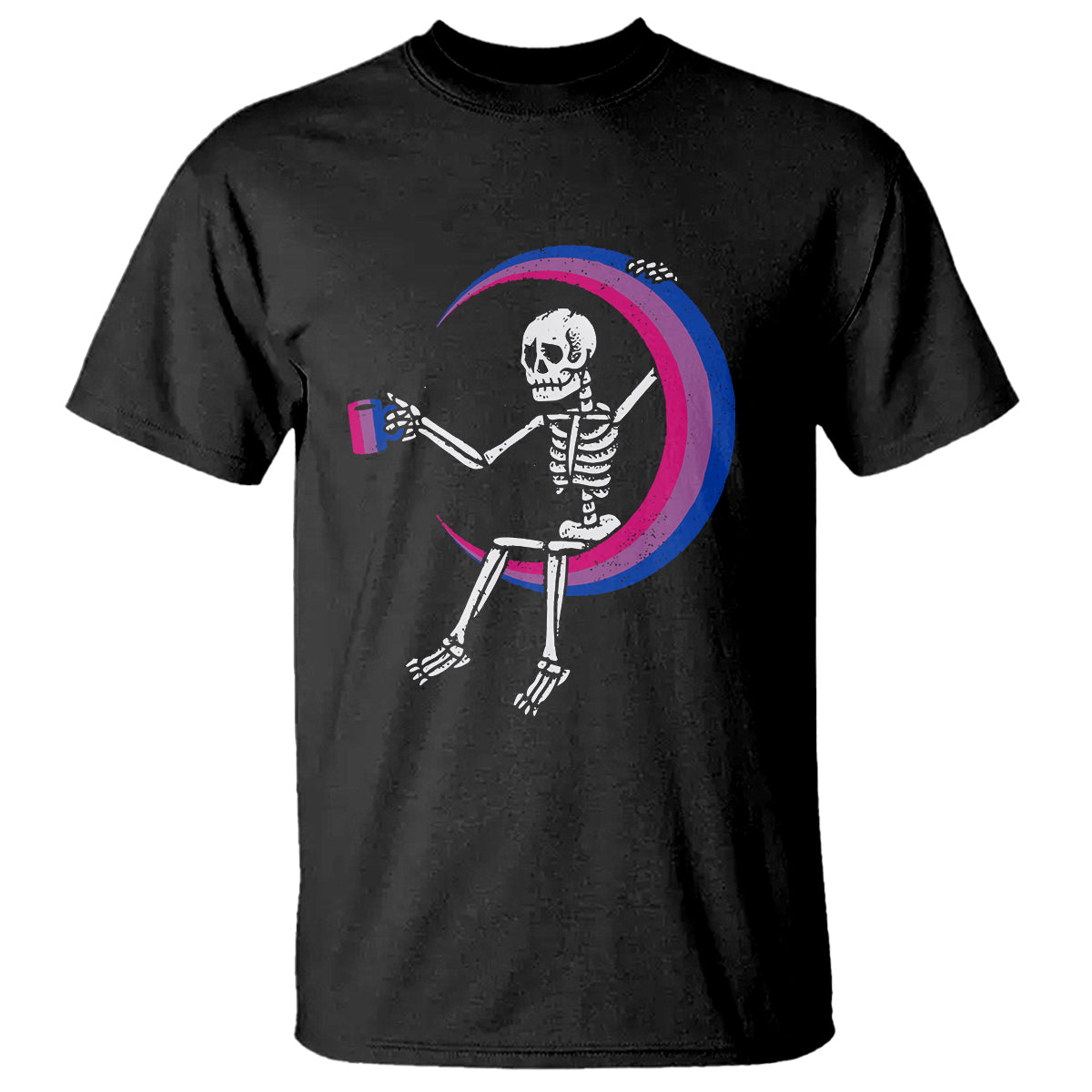 Bisexual Pride T Shirt Skeleton Drinking Coffee LGBTQ Bi Flag - Wonder Print Shop