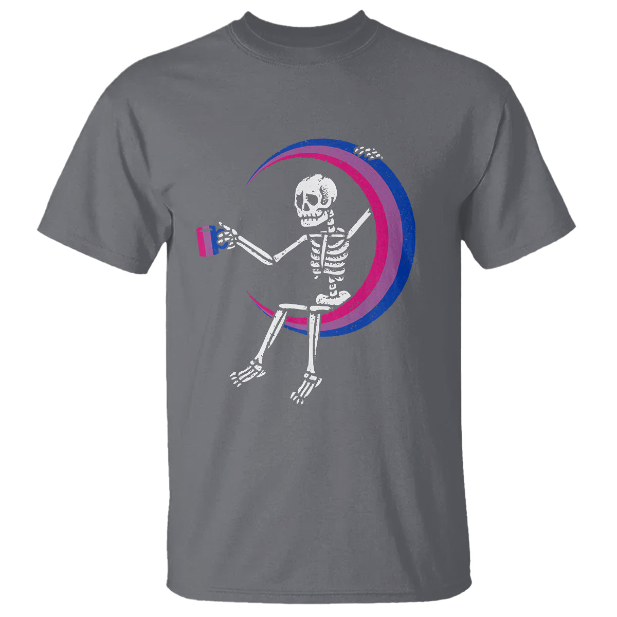 Bisexual Pride T Shirt Skeleton Drinking Coffee LGBTQ Bi Flag - Wonder Print Shop