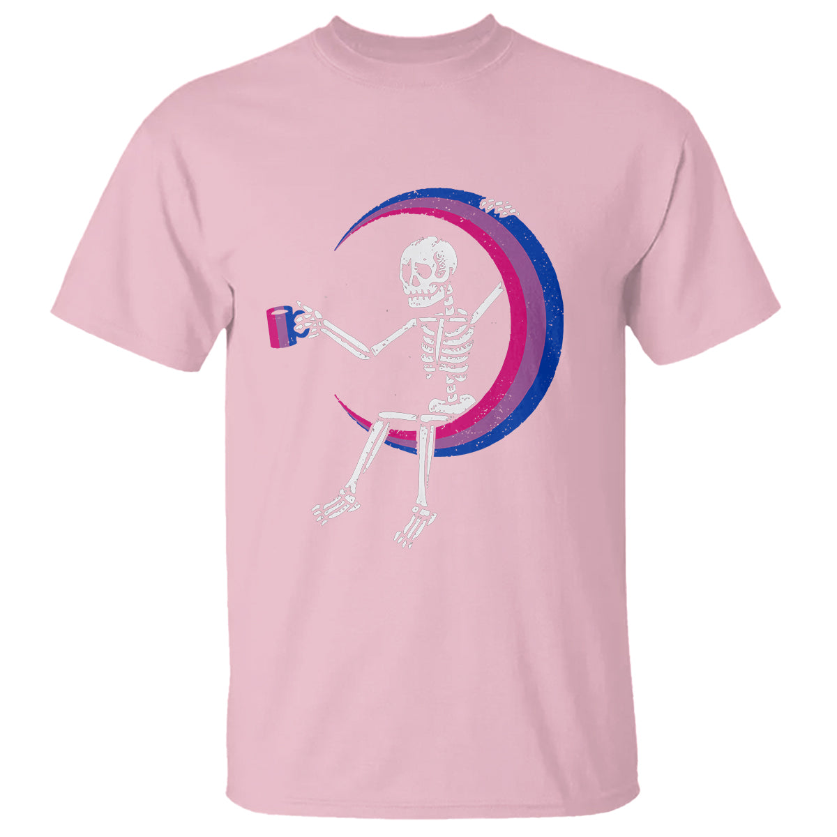 Bisexual Pride T Shirt Skeleton Drinking Coffee LGBTQ Bi Flag - Wonder Print Shop