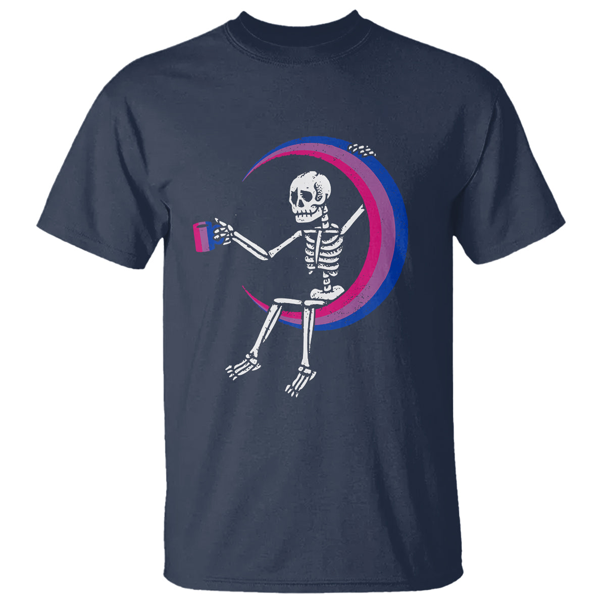 Bisexual Pride T Shirt Skeleton Drinking Coffee LGBTQ Bi Flag - Wonder Print Shop