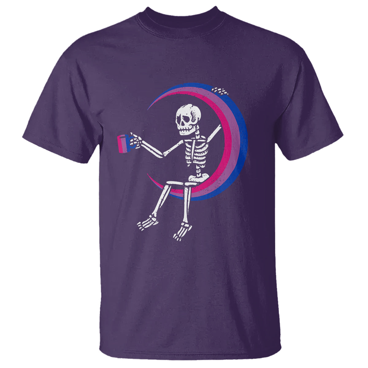 Bisexual Pride T Shirt Skeleton Drinking Coffee LGBTQ Bi Flag - Wonder Print Shop