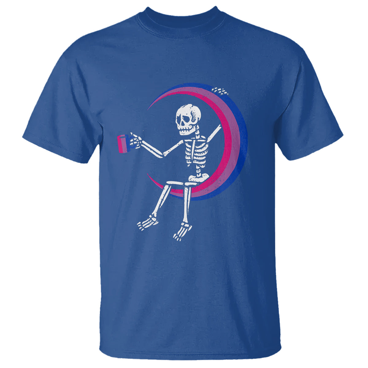 Bisexual Pride T Shirt Skeleton Drinking Coffee LGBTQ Bi Flag - Wonder Print Shop