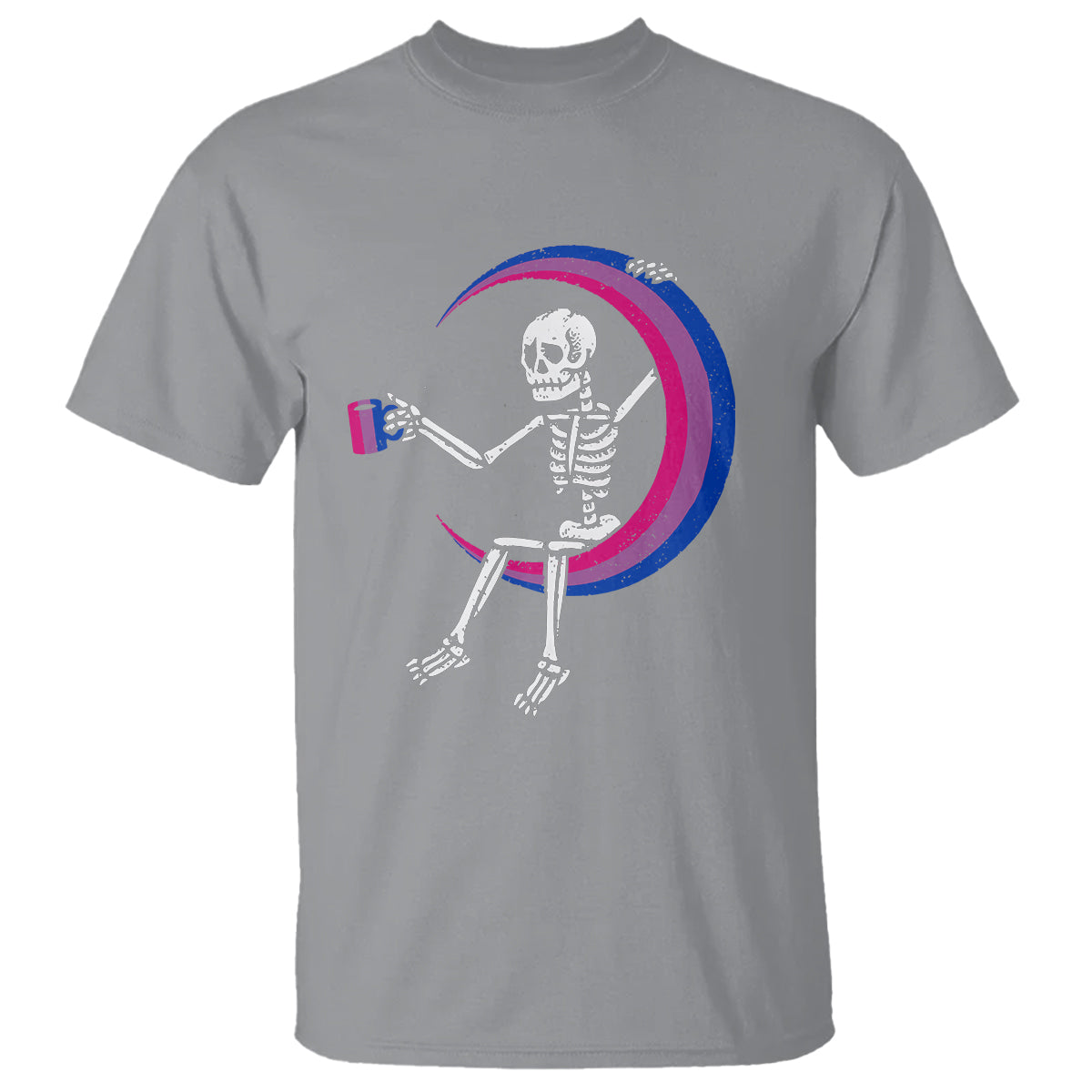 Bisexual Pride T Shirt Skeleton Drinking Coffee LGBTQ Bi Flag - Wonder Print Shop