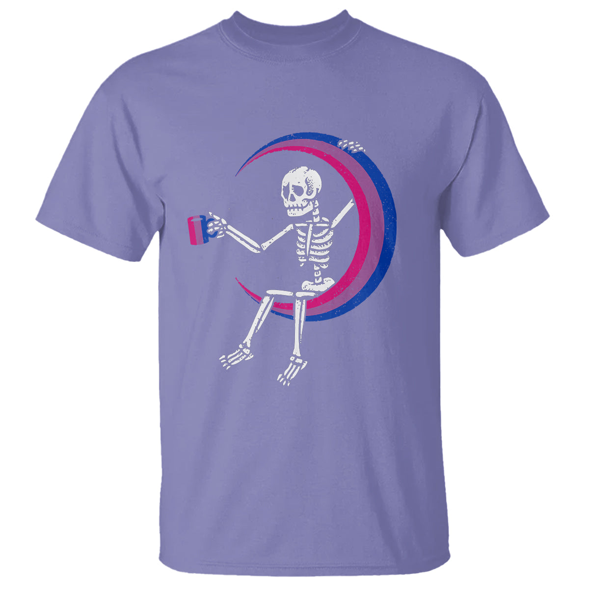 Bisexual Pride T Shirt Skeleton Drinking Coffee LGBTQ Bi Flag - Wonder Print Shop