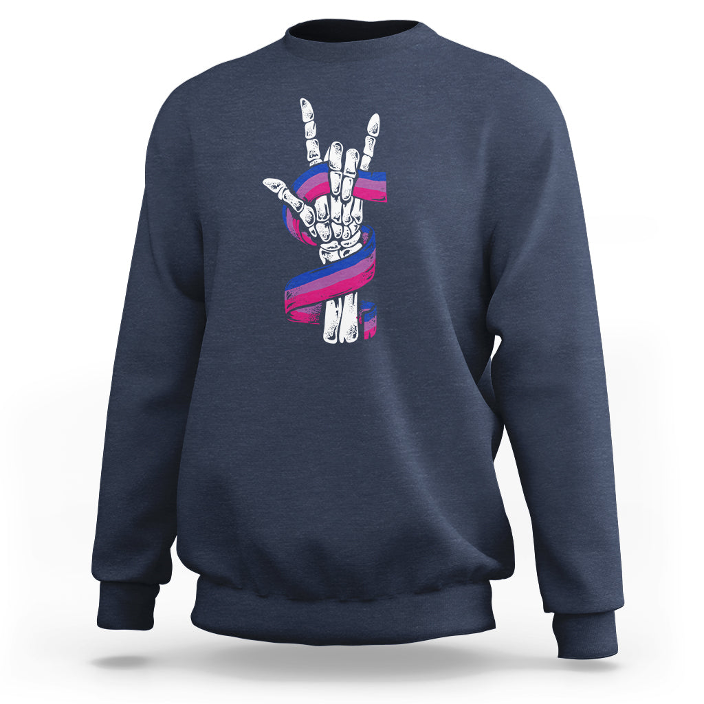 Pansexual Pride Sweatshirt Skeleton Rock Hand LGBTQ Pans Flag - Wonder Print Shop