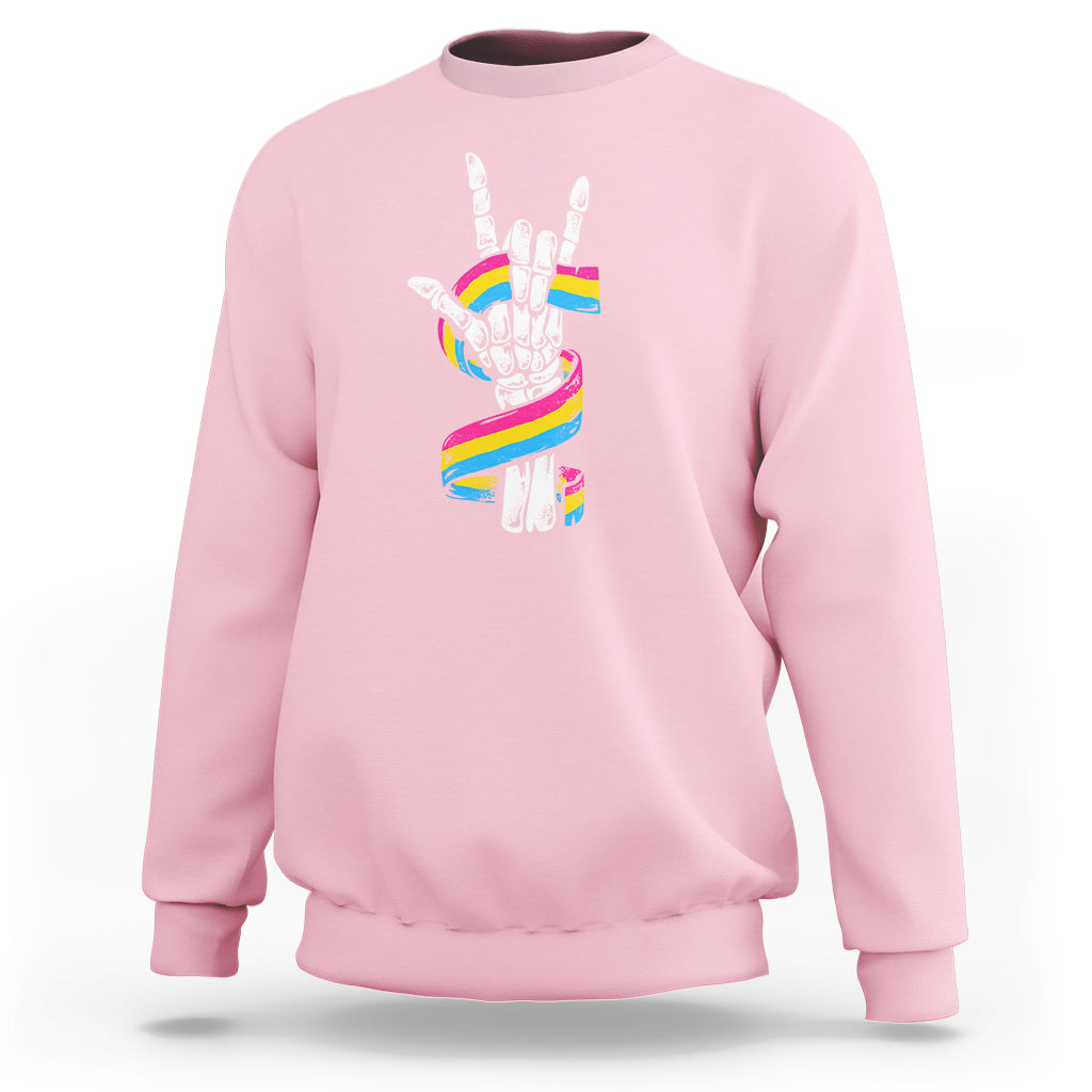 Bisexual Pride Sweatshirt Skeleton Rock Hand LGBTQ Bi Flag - Wonder Print Shop