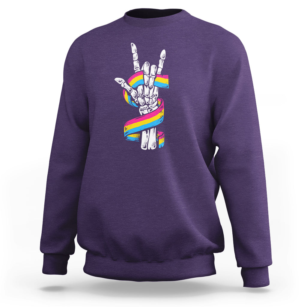 Bisexual Pride Sweatshirt Skeleton Rock Hand LGBTQ Bi Flag - Wonder Print Shop