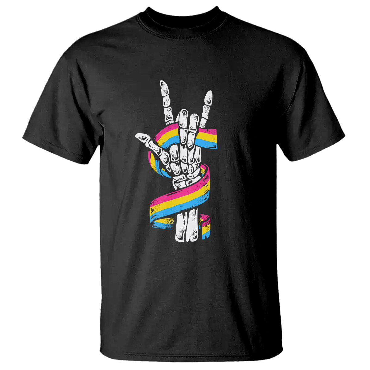 Bisexual Pride T Shirt Skeleton Rock Hand LGBTQ Bi Flag - Wonder Print Shop