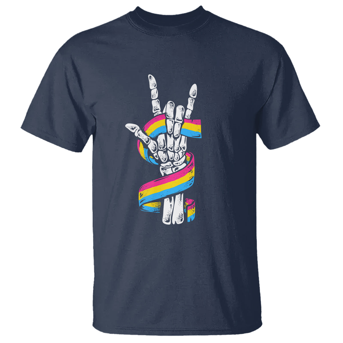 Bisexual Pride T Shirt Skeleton Rock Hand LGBTQ Bi Flag - Wonder Print Shop