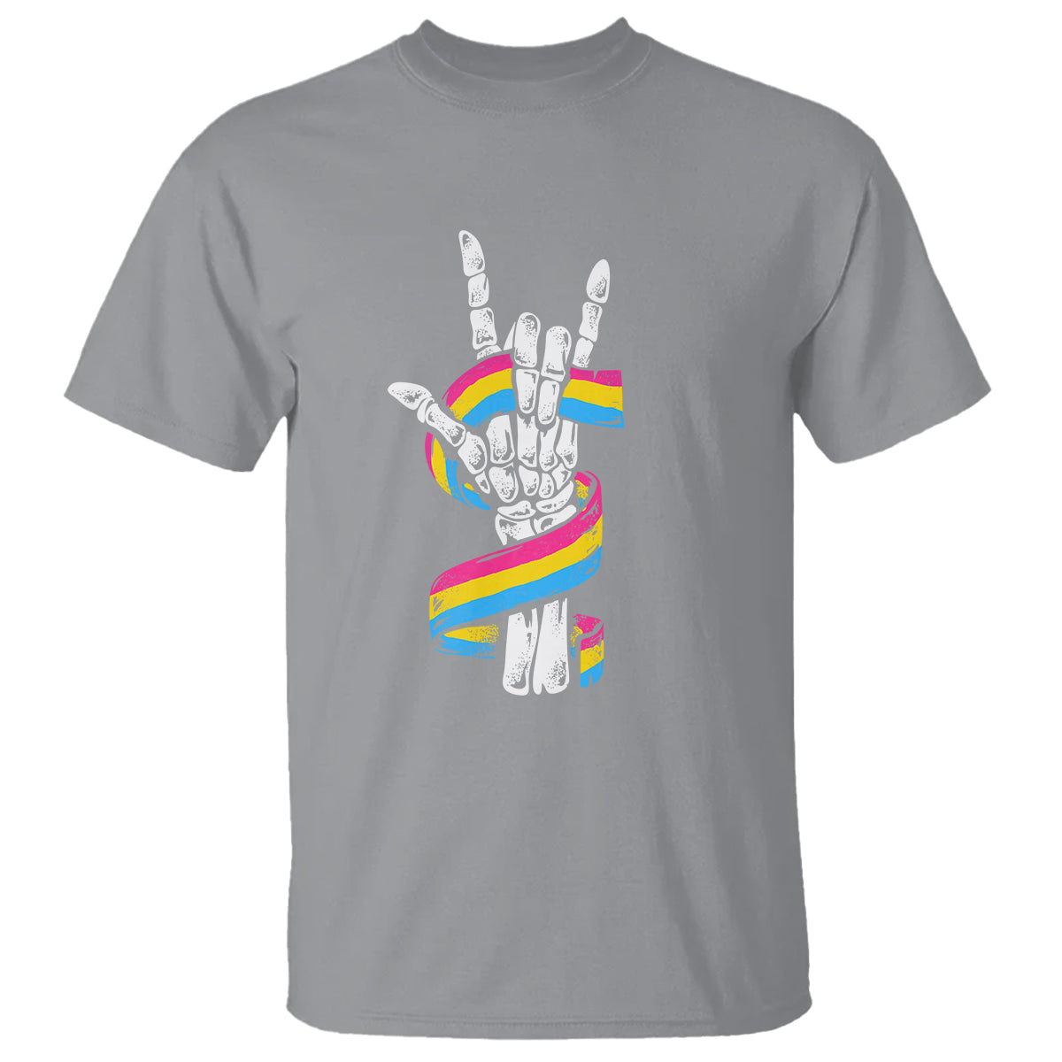 Bisexual Pride T Shirt Skeleton Rock Hand LGBTQ Bi Flag - Wonder Print Shop
