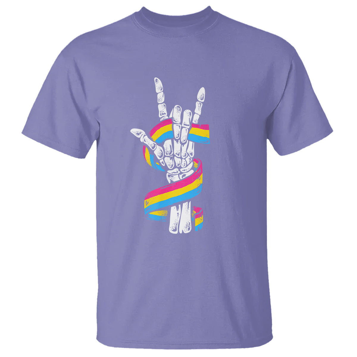 Bisexual Pride T Shirt Skeleton Rock Hand LGBTQ Bi Flag - Wonder Print Shop