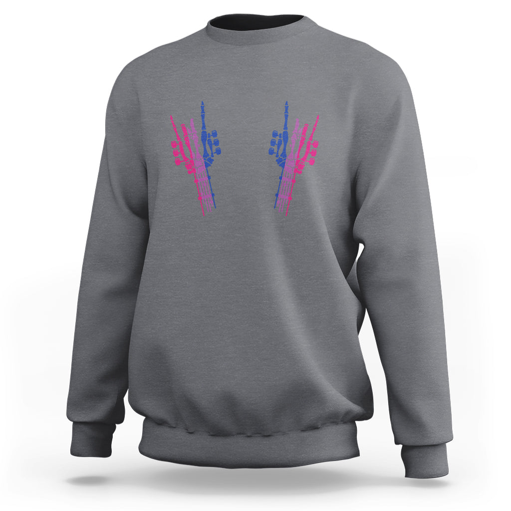 Pansexual Pride Sweatshirt Skeleton Rock Hand LGBTQ Pans Flag - Wonder Print Shop