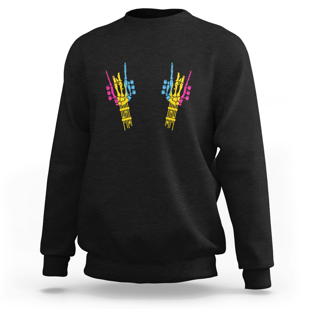 Bisexual Pride Sweatshirt Skeleton Rock Hand LGBTQ Bi Flag - Wonder Print Shop