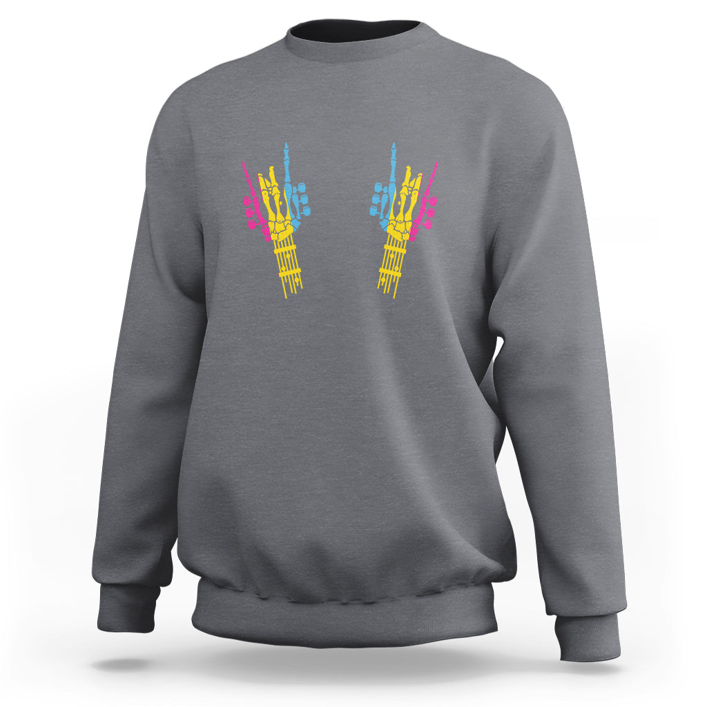 Bisexual Pride Sweatshirt Skeleton Rock Hand LGBTQ Bi Flag - Wonder Print Shop