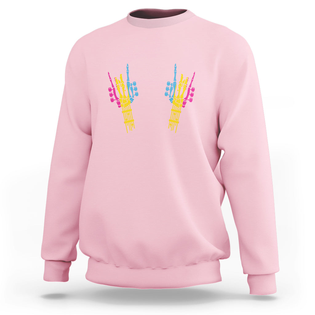 Bisexual Pride Sweatshirt Skeleton Rock Hand LGBTQ Bi Flag - Wonder Print Shop