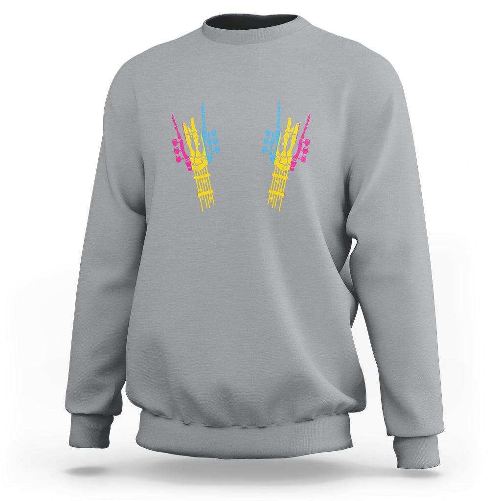 Bisexual Pride Sweatshirt Skeleton Rock Hand LGBTQ Bi Flag - Wonder Print Shop