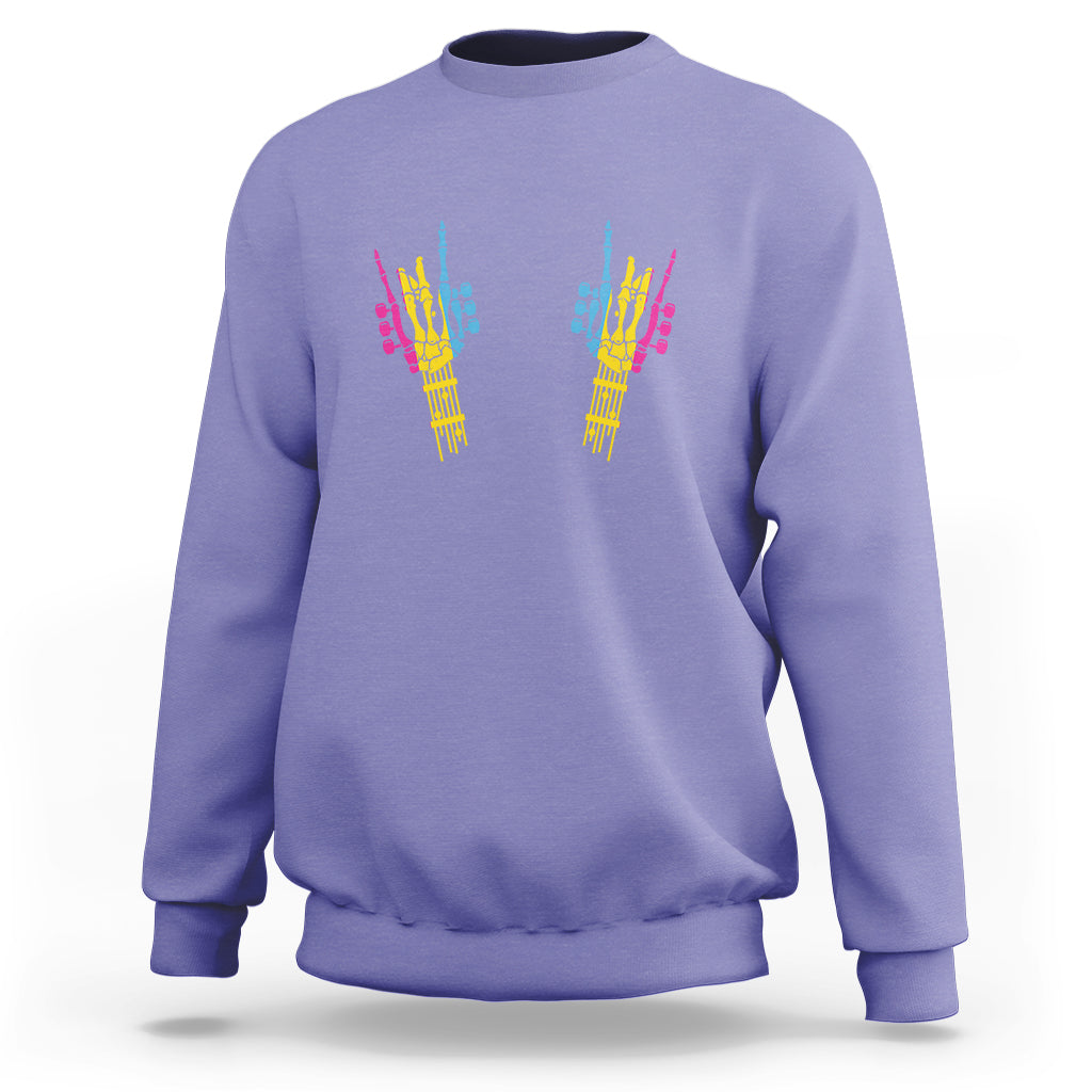 Bisexual Pride Sweatshirt Skeleton Rock Hand LGBTQ Bi Flag - Wonder Print Shop