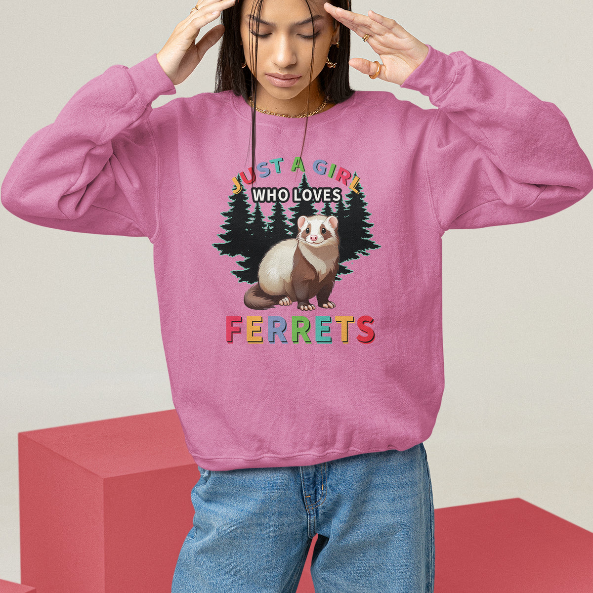 Just A Girl Who Loves Ferrets Cute Sweatshirt - Wonder Print Shop