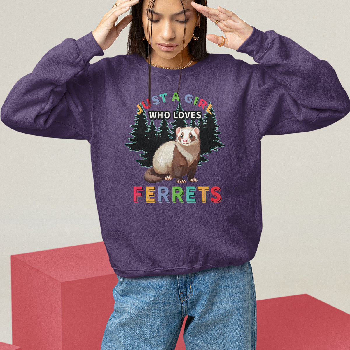 Just A Girl Who Loves Ferrets Cute Sweatshirt - Wonder Print Shop