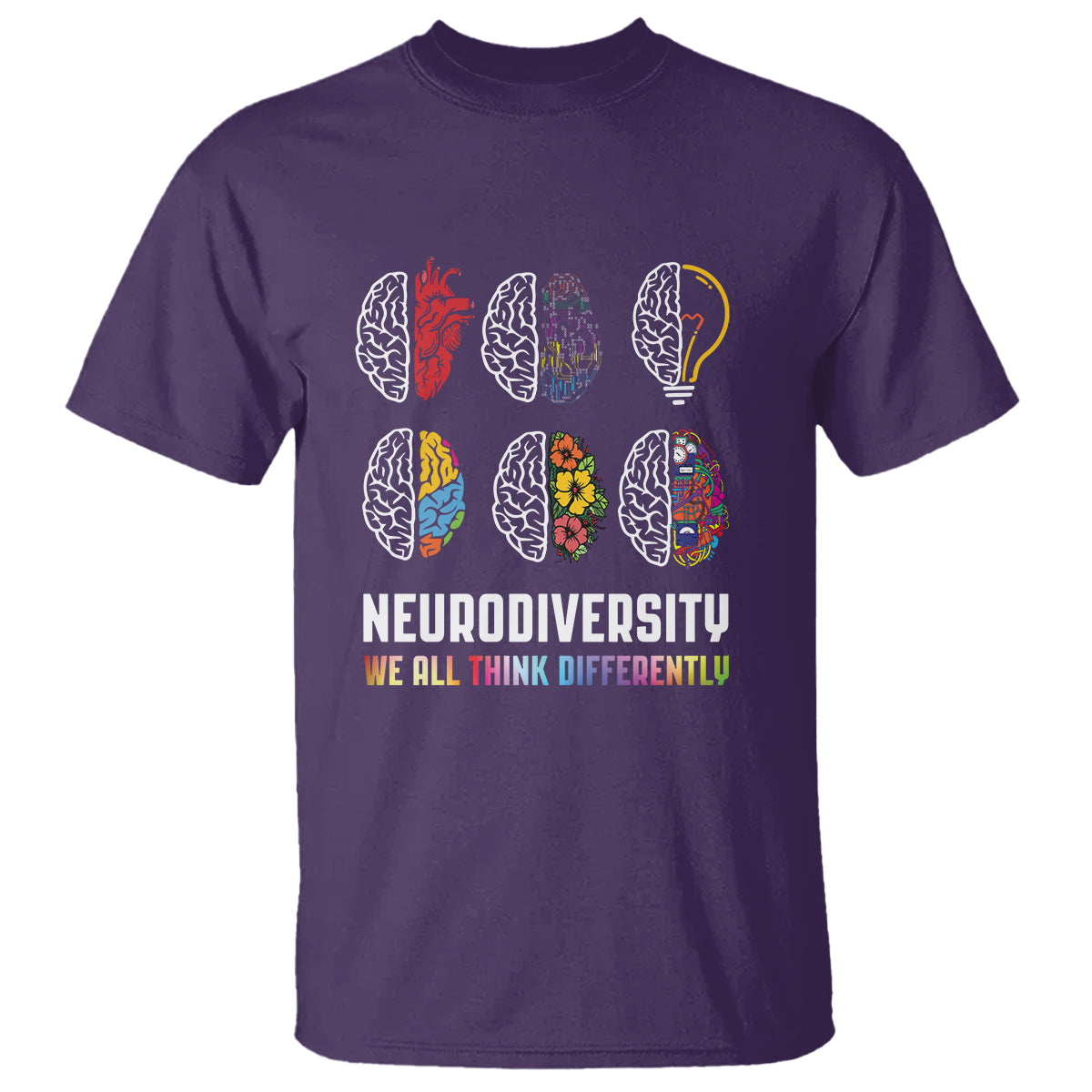 Neurodiversity T Shirt We All Think Differently Autism ADHD ASD - Wonder Print Shop