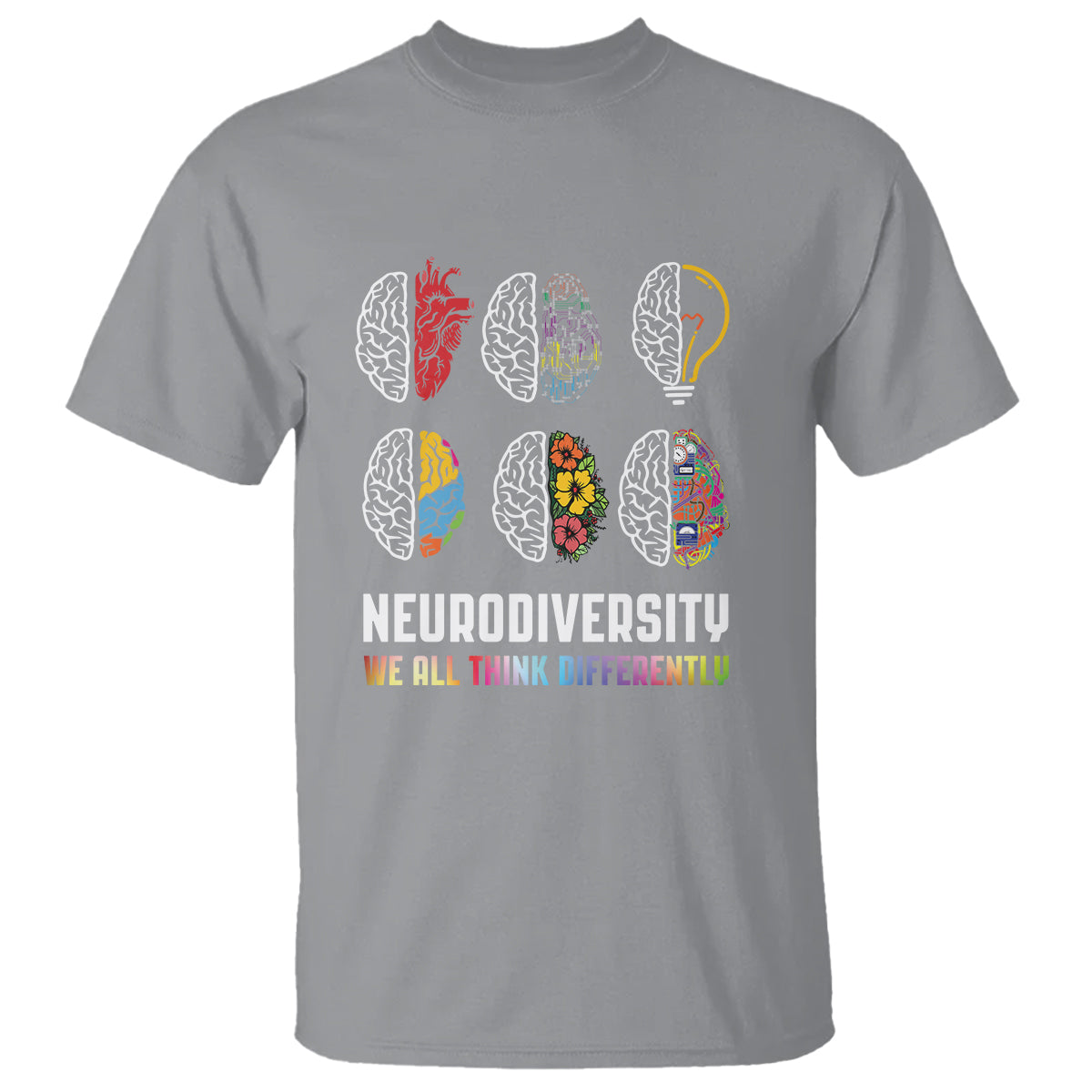 Neurodiversity T Shirt We All Think Differently Autism ADHD ASD - Wonder Print Shop