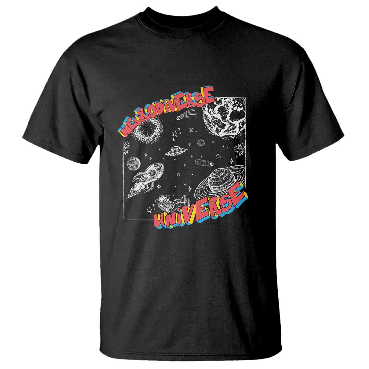 Funny Neurodiversity T Shirt Neurodiverse Brain Universe Autism ADHD - Wonder Print Shop