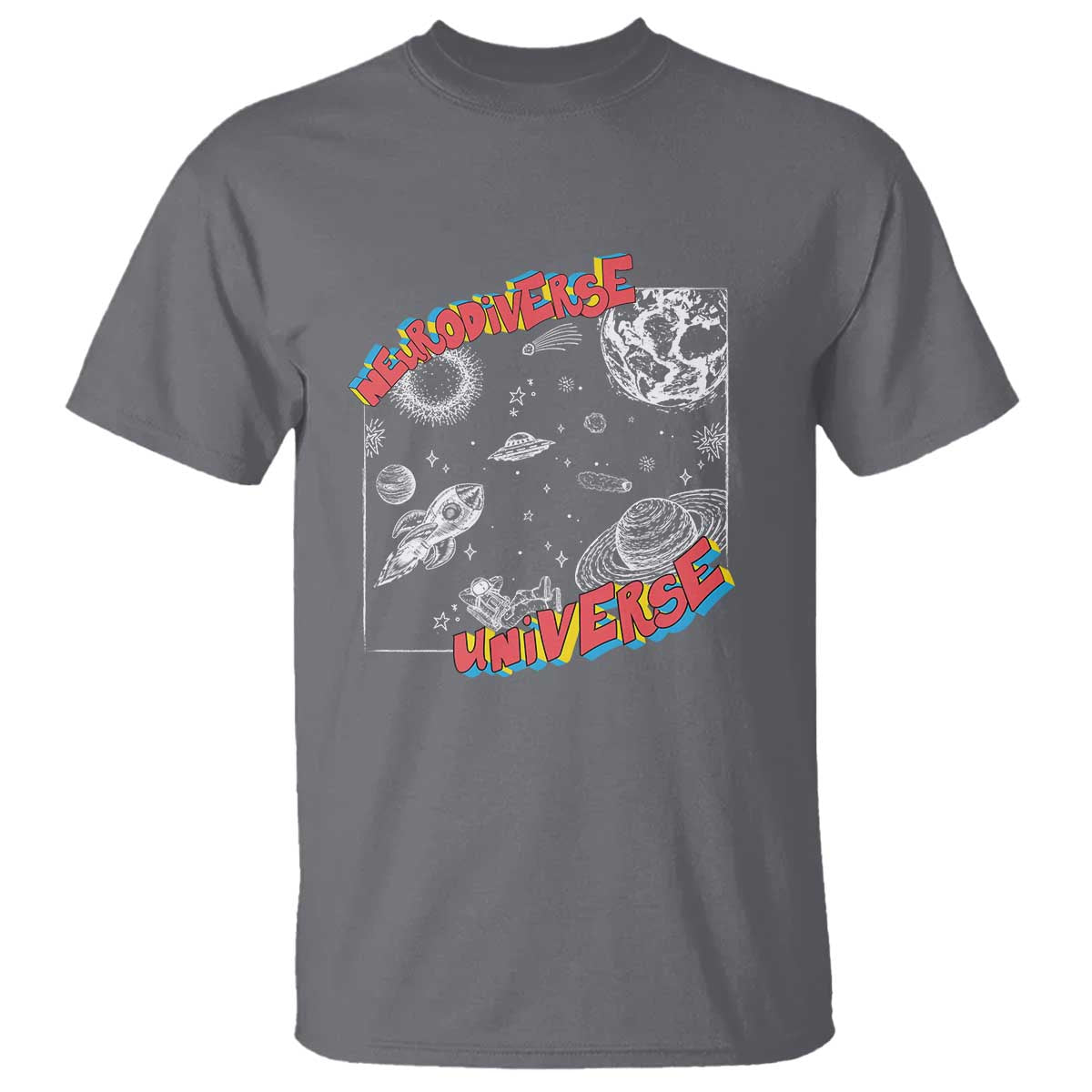 Funny Neurodiversity T Shirt Neurodiverse Brain Universe Autism ADHD - Wonder Print Shop