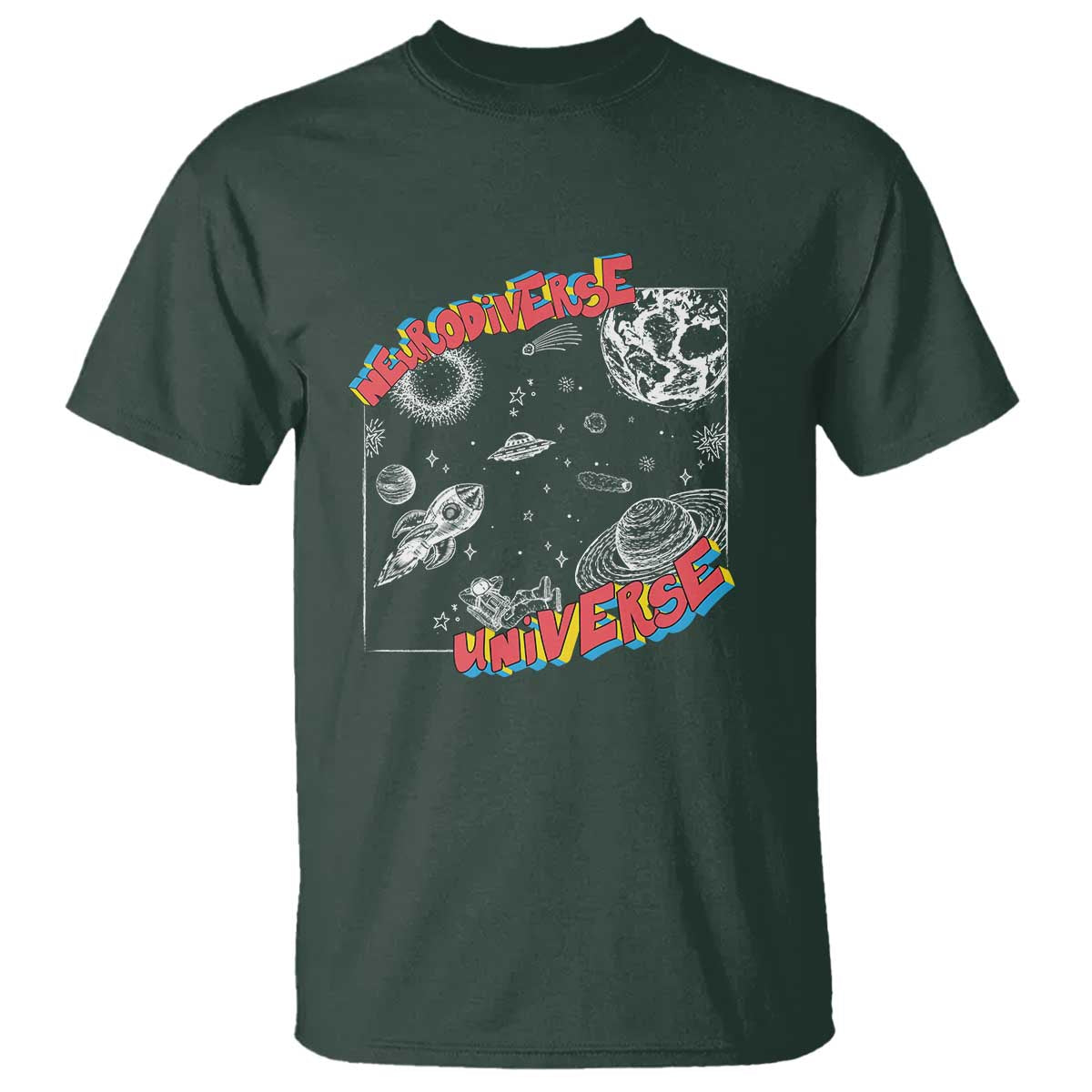 Funny Neurodiversity T Shirt Neurodiverse Brain Universe Autism ADHD - Wonder Print Shop