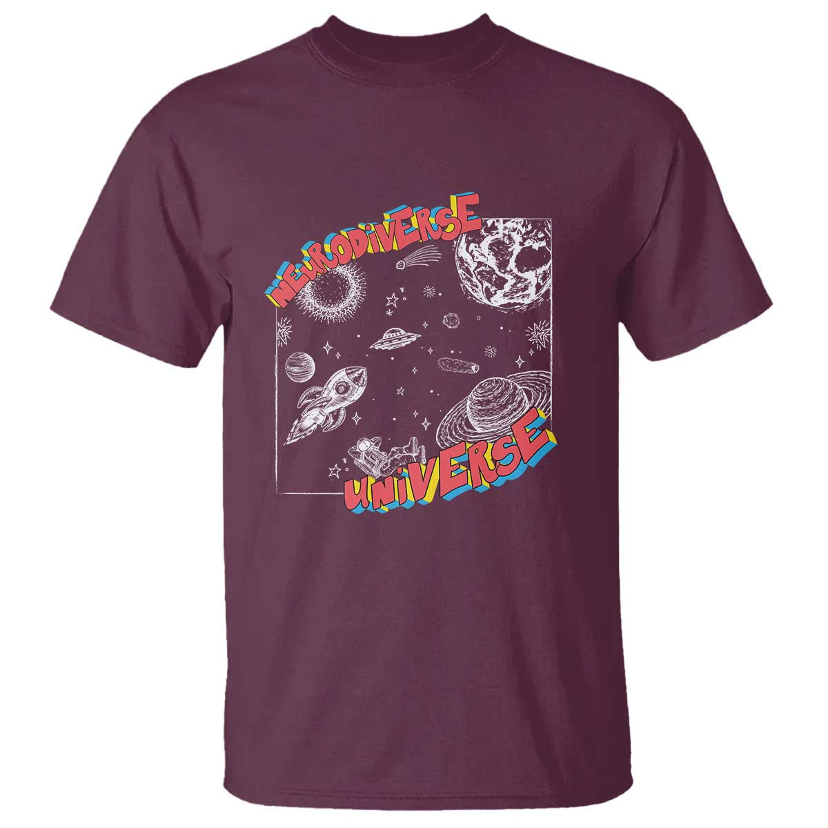 Funny Neurodiversity T Shirt Neurodiverse Brain Universe Autism ADHD - Wonder Print Shop
