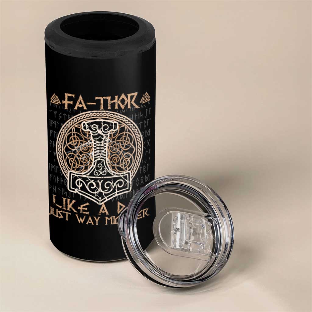 Funny Viking Dad 4 in 1 Can Cooler Tumbler Fathor Like A Dad Just Way Mightier