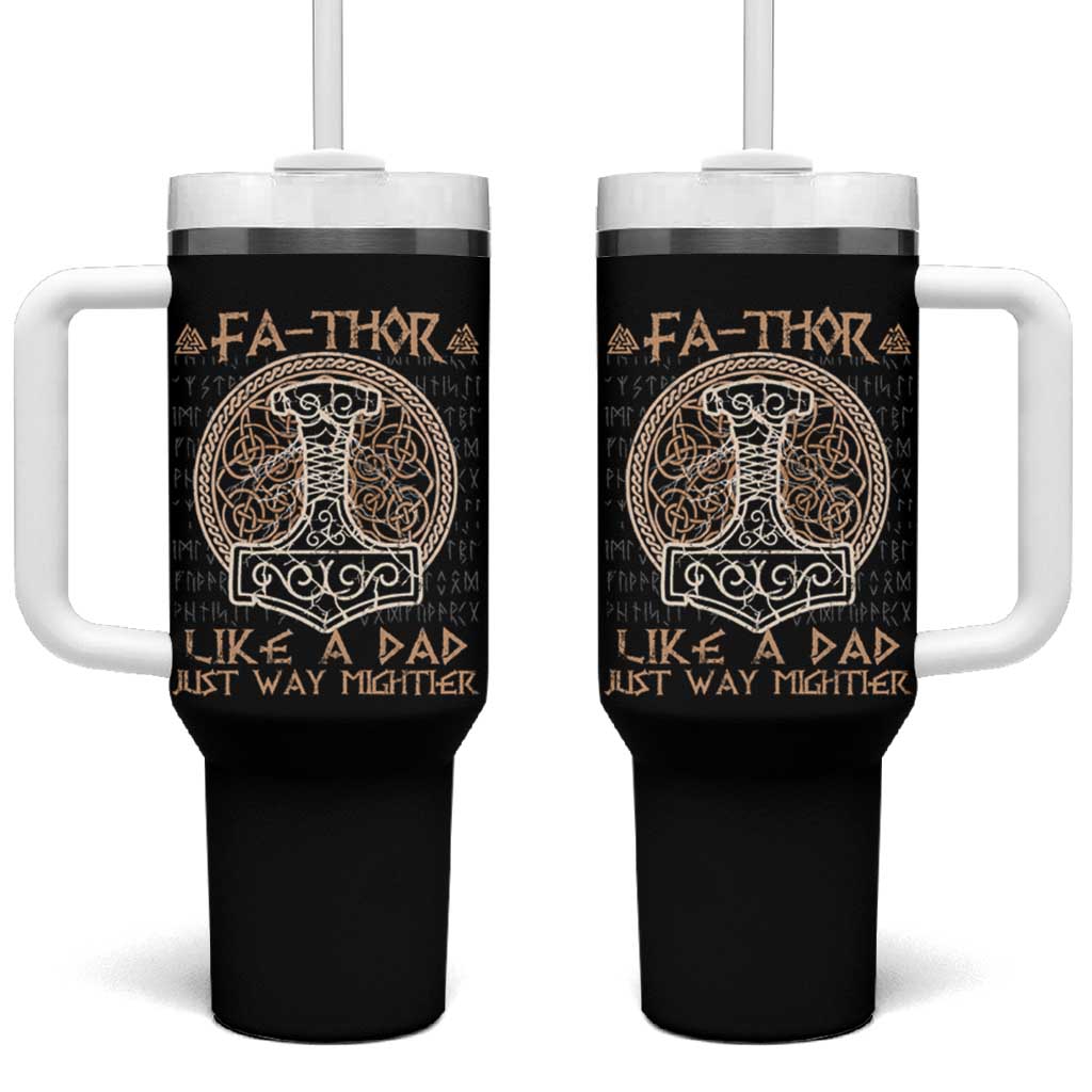 Funny Viking Dad Tumbler With Handle Fathor Like A Dad Just Way Mightier